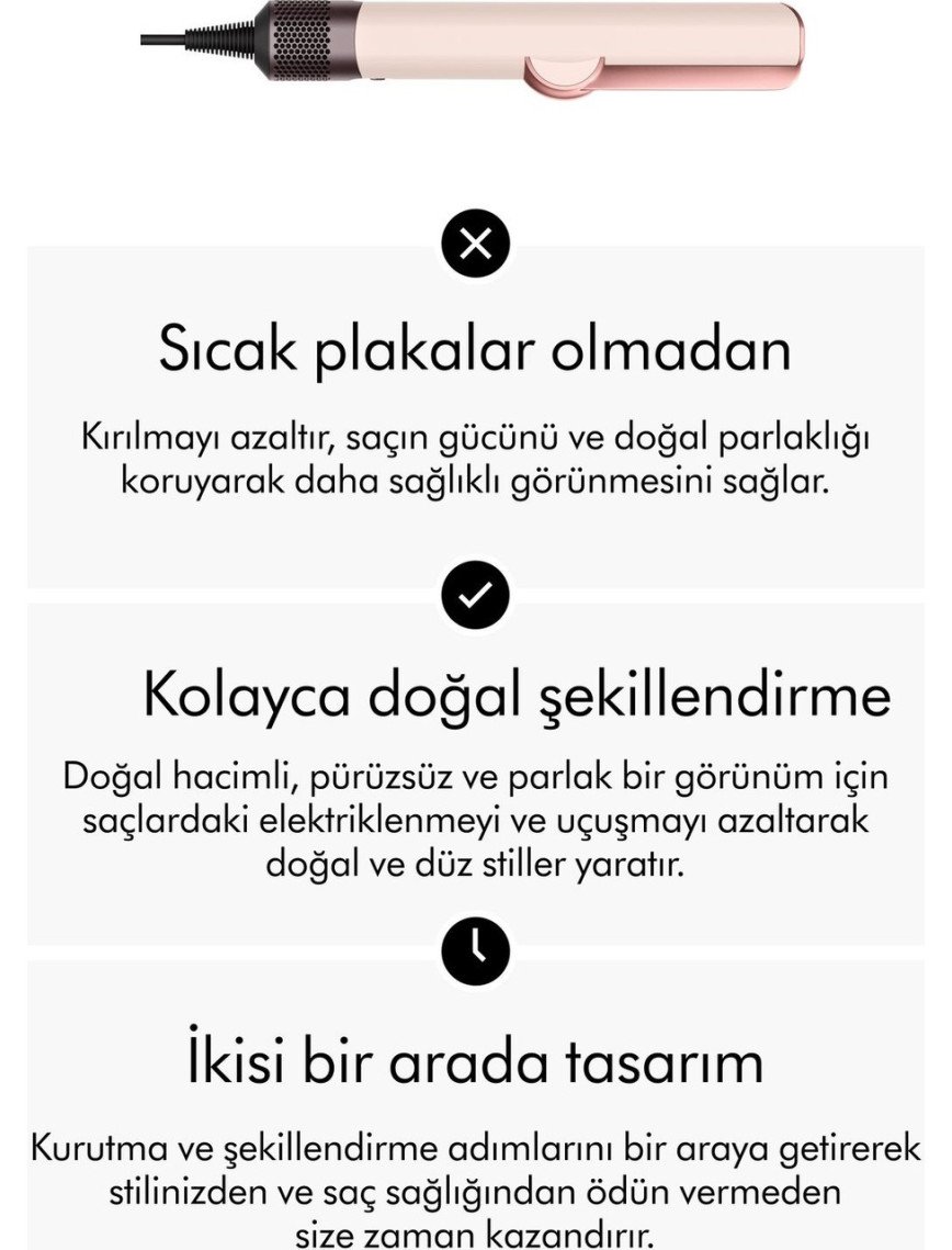 Dyson Airstrait Saç Düzleştirici İyon Teknolojili Titanyum Plaka 80-140°C 3 Kademeli Profesyonel Kullanım